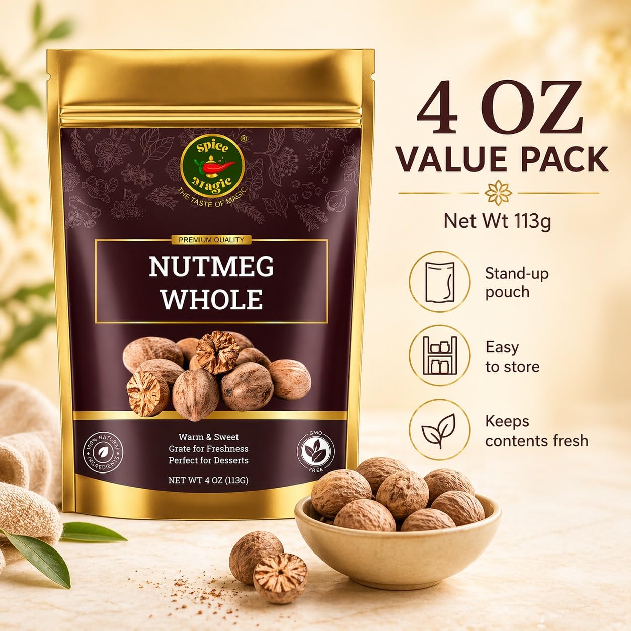 Amazon.com : Spice Magic Nutmeg Whole 4oz (113G) | Gluten Free